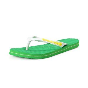 Philipp Plein Green/White Rubber Logo Print Flip Flops Shoes
